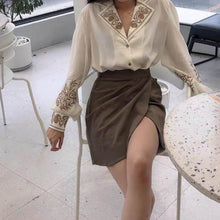 Load image into Gallery viewer, QWEEK Blouse Women Elegant Retro Vintage Shirt Embroidered Floral Top Long Sleeve Korean Office Ladies Luxury Designer Clothes