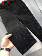 Load image into Gallery viewer, Rhinestone Black Denim Pencil Pants Women's Jeans Autumn New European Elastic Slim Fit High Waisted Strech Jean Pants for Women