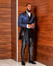 Load image into Gallery viewer, Blue Jacquard Men Suit 2 Pieces Slim Fit Tailor-Made With Belt Fashion Palace Prince Wedding Groom Work Wear Causal Tailored