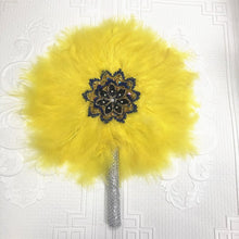 Load image into Gallery viewer, 1pcs African Turkey Feather Hand Fan Feathers Handfan for Dance Wedding Decoration Fan with Stones One-Sided Blue Fan-AF30