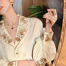 Load image into Gallery viewer, QWEEK Blouse Women Elegant Retro Vintage Shirt Embroidered Floral Top Long Sleeve Korean Office Ladies Luxury Designer Clothes