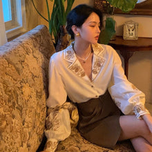 Load image into Gallery viewer, QWEEK Blouse Women Elegant Retro Vintage Shirt Embroidered Floral Top Long Sleeve Korean Office Ladies Luxury Designer Clothes