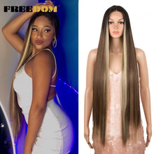 Load image into Gallery viewer, FREEDOM Synthetic Lace Front Wigs For Women Super Long 38Inch Ombre Blonde Highlight Ginger Straight Lace Wigs Cosplay Wigs