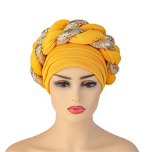 Load image into Gallery viewer, Latest African Auto Geles Headtie Already Made Headties Shinning Sequins Turban Cap for Women Ready Female Head Wraps