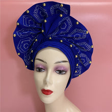 Load image into Gallery viewer, High Quality African Sego Gele Headtie Nigerian Headwear With Stone Beads Finished Auto Turban Wide Brim Headwear For Women 2368