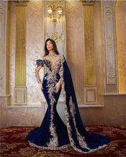 Load image into Gallery viewer, Dubai Luxurious Crystals Mermaid Evening Dresses High Neck Long Sleeves Prom Gowns Custom Made Beaded Appliques Party Dresses