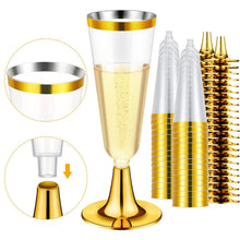 Load image into Gallery viewer, 30pcs Gold Champagne Flutes Plastic Disposable Plastic Glasses Wine Toasting Wedding Party Cocktail Cups Celebration Supplies