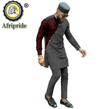 Load image into Gallery viewer, Bazin Riche Men 3 Pieces Pants Sets African Design Clothing African Men Clothes Casual Men Shirt Pants and Hat Sets S2116006