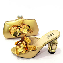 Load image into Gallery viewer, Classic Gold Color Pointed Wine Glass Heel Design Ladies Shoes Dual-Use Ladies Bags Wedding Party Shoes Bag