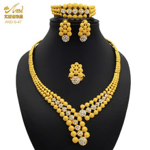 Load image into Gallery viewer, Nigerian Wedding Jewelry Set Gold Plated Dubai African Chokers Necklace Earrings Rings Fashion Bridal Jewellery Sets For Women