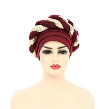 Load image into Gallery viewer, Latest African Auto Geles Headtie Already Made Headties Shinning Sequins Turban Cap for Women Ready Female Head Wraps