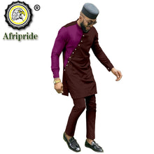 Load image into Gallery viewer, Bazin Riche Men 3 Pieces Pants Sets African Design Clothing African Men Clothes Casual Men Shirt Pants and Hat Sets S2116006