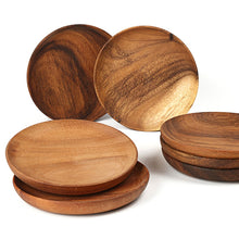 Load image into Gallery viewer, Round Wooden Plate Acacia Wood Serving Tray Dessert Food Plate Snack Dish Fruit Salad Appetizer Tray Wooden Utensils Tableware