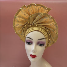 Load image into Gallery viewer, High Quality African Sego Gele Headtie Nigerian Headwear With Stone Beads Finished Auto Turban Wide Brim Headwear For Women 2368