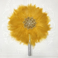Load image into Gallery viewer, 1pcs African Turkey Feather Hand Fan Feathers Handfan for Dance Wedding Decoration Fan with Stones One-Sided Blue Fan-AF30