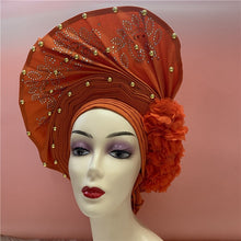 Load image into Gallery viewer, High Quality African Sego Gele Headtie Nigerian Headwear With Stone Beads Finished Auto Turban Wide Brim Headwear For Women 2368