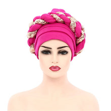 Load image into Gallery viewer, Latest African Auto Geles Headtie Already Made Headties Shinning Sequins Turban Cap for Women Ready Female Head Wraps