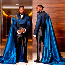 Load image into Gallery viewer, Blue Jacquard Men Suit 2 Pieces Slim Fit Tailor-Made With Belt Fashion Palace Prince Wedding Groom Work Wear Causal Tailored