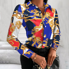 Load image into Gallery viewer, Printed Shirt Women 2022 autumn Elegant Office Ladies Blouse Clothes Fashion Lapel Long Sleeve Buttons Casual Tops For Woman