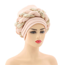 Load image into Gallery viewer, Latest African Auto Geles Headtie Already Made Headties Shinning Sequins Turban Cap for Women Ready Female Head Wraps