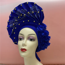 Load image into Gallery viewer, High Quality African Sego Gele Headtie Nigerian Headwear With Stone Beads Finished Auto Turban Wide Brim Headwear For Women 2368