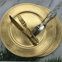 Load image into Gallery viewer, 13 Inch Wholesale Dinner Gold Plastic Beaded Charger Plates Elegent Pearl Dish Wedding Christmas Salver Decorative Salad