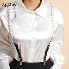 Load image into Gallery viewer, Rhinestone crytal silver claw beads suspenders For women shirt ORing Garters rubber Elasticity Belt Pearl braces for jeans Strap