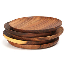 Load image into Gallery viewer, Round Wooden Plate Acacia Wood Serving Tray Dessert Food Plate Snack Dish Fruit Salad Appetizer Tray Wooden Utensils Tableware