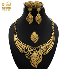 Load image into Gallery viewer, Nigerian Wedding Jewelry Set Gold Plated Dubai African Chokers Necklace Earrings Rings Fashion Bridal Jewellery Sets For Women