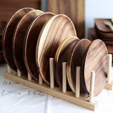 Load image into Gallery viewer, Round Wooden Plate Acacia Wood Serving Tray Dessert Food Plate Snack Dish Fruit Salad Appetizer Tray Wooden Utensils Tableware
