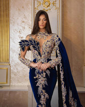 Load image into Gallery viewer, Dubai Luxurious Crystals Mermaid Evening Dresses High Neck Long Sleeves Prom Gowns Custom Made Beaded Appliques Party Dresses
