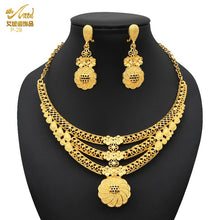 Load image into Gallery viewer, Indian Gold Plated Jewelry Set For Women African Bridal 24K Gold Color Necklace Earrings Set Dubai Nigerian Wedding Wholesale