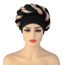 Load image into Gallery viewer, Latest African Auto Geles Headtie Already Made Headties Shinning Sequins Turban Cap for Women Ready Female Head Wraps
