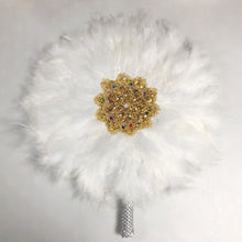 Load image into Gallery viewer, 1pcs African Turkey Feather Hand Fan Feathers Handfan for Dance Wedding Decoration Fan with Stones One-Sided Blue Fan-AF30