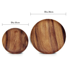 Load image into Gallery viewer, Round Wooden Plate Acacia Wood Serving Tray Dessert Food Plate Snack Dish Fruit Salad Appetizer Tray Wooden Utensils Tableware