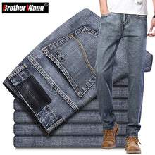 Load image into Gallery viewer, New Men's Jeans Classic Style Business Casual Advanced Stretch Regular Fit Denim Trousers Grey Blue Pants Male