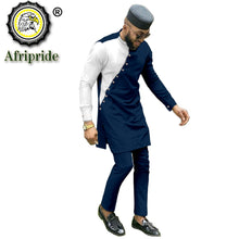 Load image into Gallery viewer, Bazin Riche Men 3 Pieces Pants Sets African Design Clothing African Men Clothes Casual Men Shirt Pants and Hat Sets S2116006