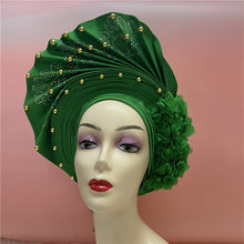 Load image into Gallery viewer, High Quality African Sego Gele Headtie Nigerian Headwear With Stone Beads Finished Auto Turban Wide Brim Headwear For Women 2368