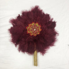 Load image into Gallery viewer, 1pcs African Turkey Feather Hand Fan Feathers Handfan for Dance Wedding Decoration Fan with Stones One-Sided Blue Fan-AF30