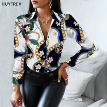 Load image into Gallery viewer, Printed Shirt Women 2022 autumn Elegant Office Ladies Blouse Clothes Fashion Lapel Long Sleeve Buttons Casual Tops For Woman