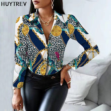 Load image into Gallery viewer, Printed Shirt Women 2022 autumn Elegant Office Ladies Blouse Clothes Fashion Lapel Long Sleeve Buttons Casual Tops For Woman