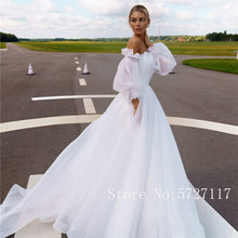 Load image into Gallery viewer, Strapless Ruched Bodice Ball Gowns 2080 Organza Wedding Dress with Detachable Long Sleeves Empire Bridal Gowns