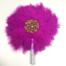 Load image into Gallery viewer, 1pcs African Turkey Feather Hand Fan Feathers Handfan for Dance Wedding Decoration Fan with Stones One-Sided Blue Fan-AF30