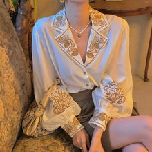 Load image into Gallery viewer, QWEEK Blouse Women Elegant Retro Vintage Shirt Embroidered Floral Top Long Sleeve Korean Office Ladies Luxury Designer Clothes