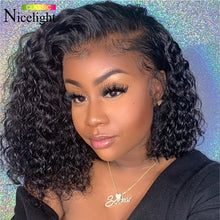 Load image into Gallery viewer, Nicelight Brazilian Water Wave Lace Front Wigs Remy Pre-Plucked Curly Lace Frontal Wigs Human Hair Wet And Wavy Short Bob Wigs