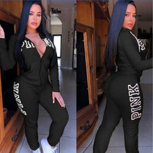 Load image into Gallery viewer, Spring Letter Pink Print Tracksuit Women Casual Outfits Two Piece Set Pants Suits Plus Size Clothing Sets