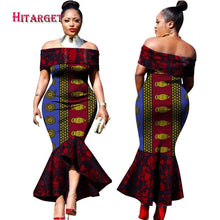 Load image into Gallery viewer, Traditional African Clothing Print Dashiki Slash Neck African Mermaid  Sexy Dresses