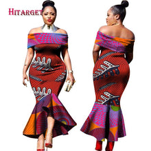 Load image into Gallery viewer, Traditional African Clothing Print Dashiki Slash Neck African Mermaid  Sexy Dresses