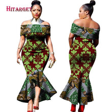 Load image into Gallery viewer, Traditional African Clothing Print Dashiki Slash Neck African Mermaid  Sexy Dresses