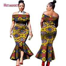 Load image into Gallery viewer, Traditional African Clothing Print Dashiki Slash Neck African Mermaid  Sexy Dresses
